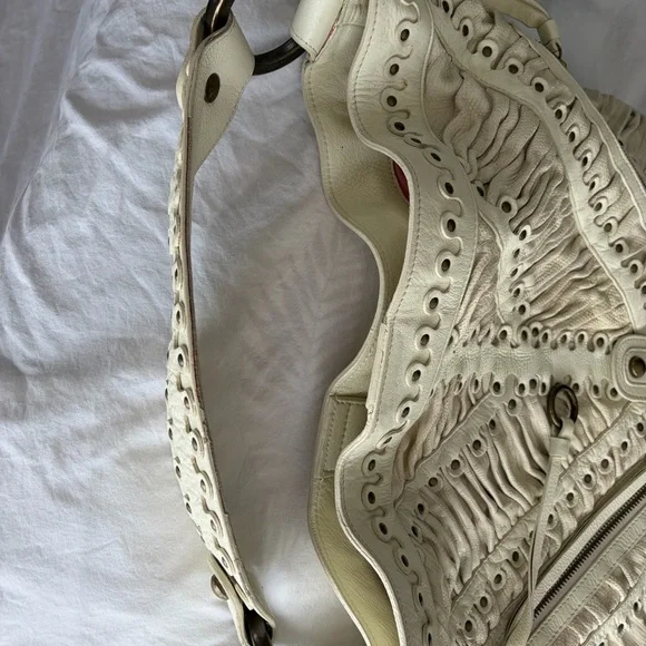 Ivory Isabella Fiore ruched brass grommets studded large leather hobo bag

- - Picture 13 of 16